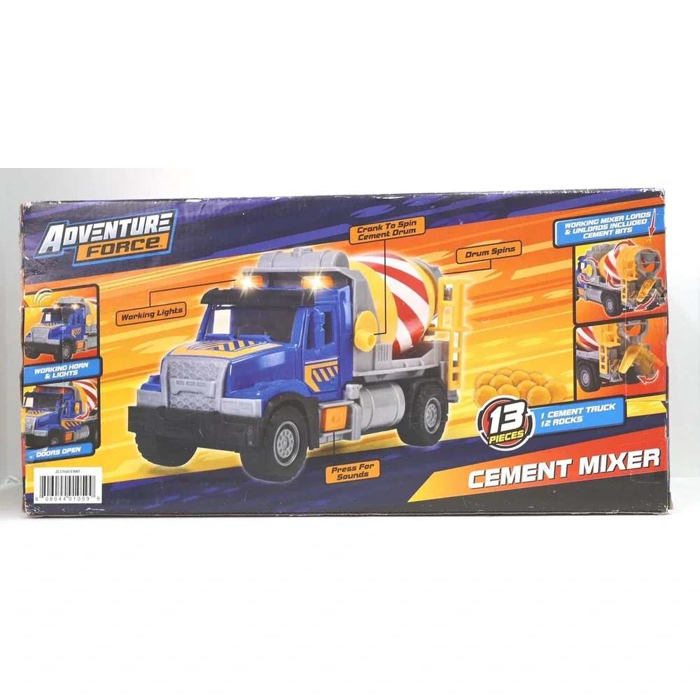 Adventure Force Cement Mixer Toy Truck Kids Blue NIB Worn Box Lights Sound